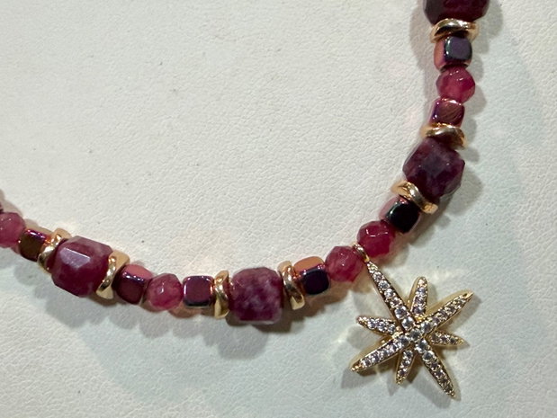 Colier finuț din agate fațetate,jad cuburi,hematit electroplacat,inox~RUBY SPELL~