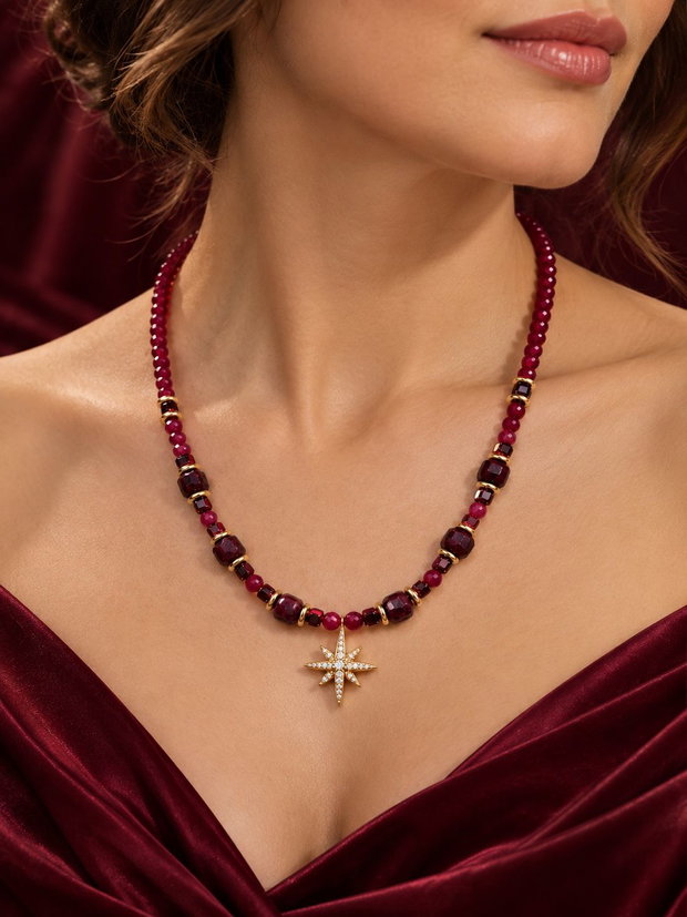 Colier finuț din agate fațetate,jad cuburi,hematit electroplacat,inox~RUBY SPELL~