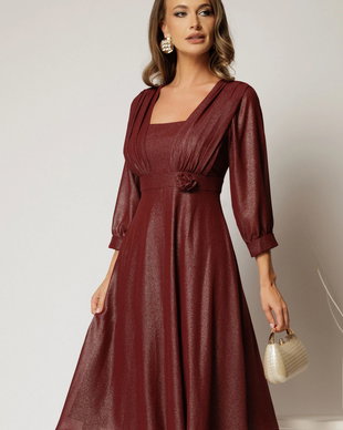 Rochie midi bordo de ocazie din voal cu pelicula