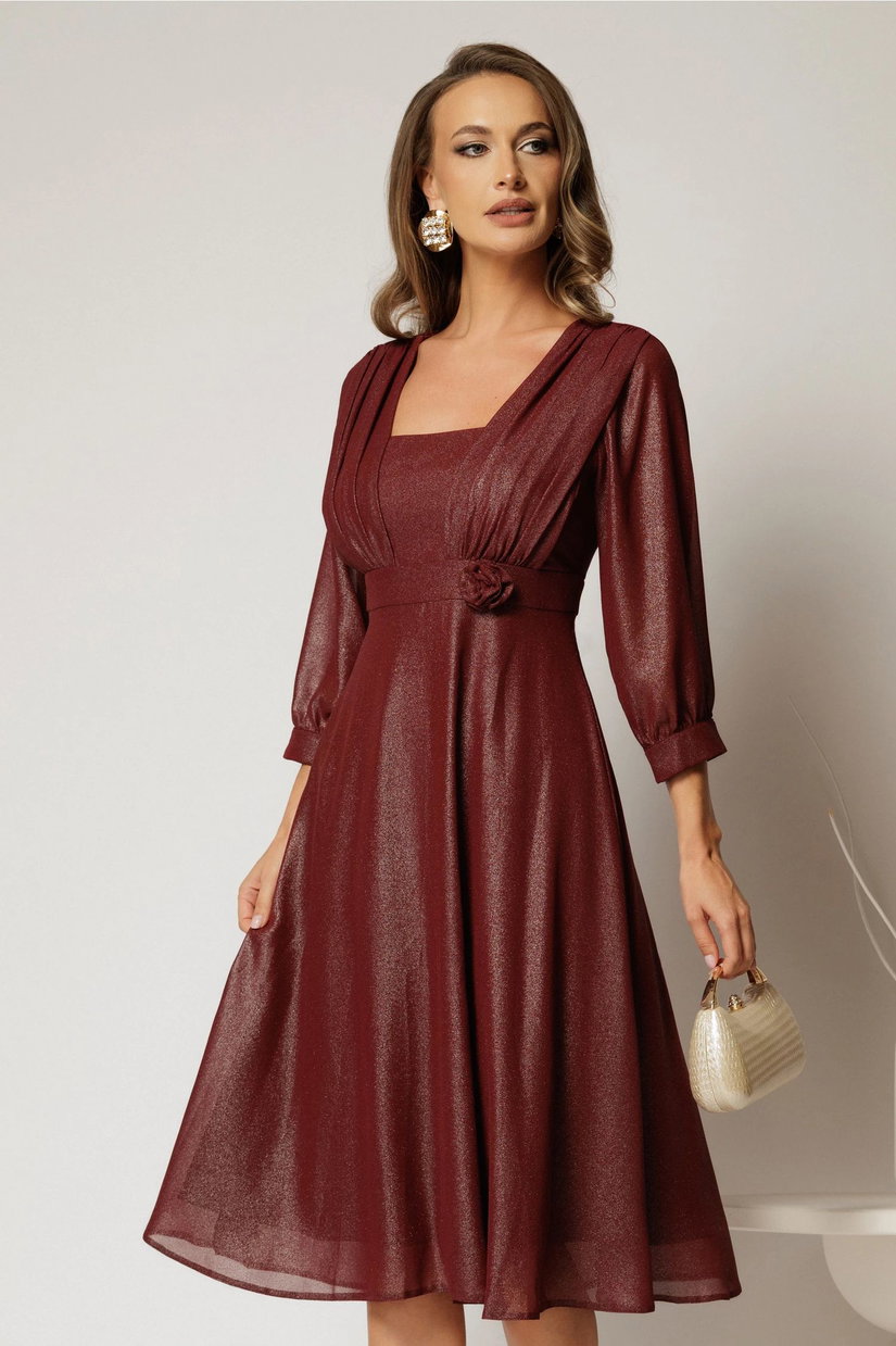 Rochie midi bordo de ocazie din voal cu pelicula