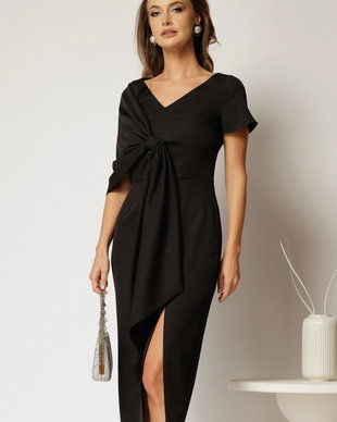 Rochie conica neagra cu funda eleganta supradimensionala