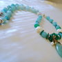 Colier unicat la baza gatului, agate fatetate albastru/alb, gradient bleu