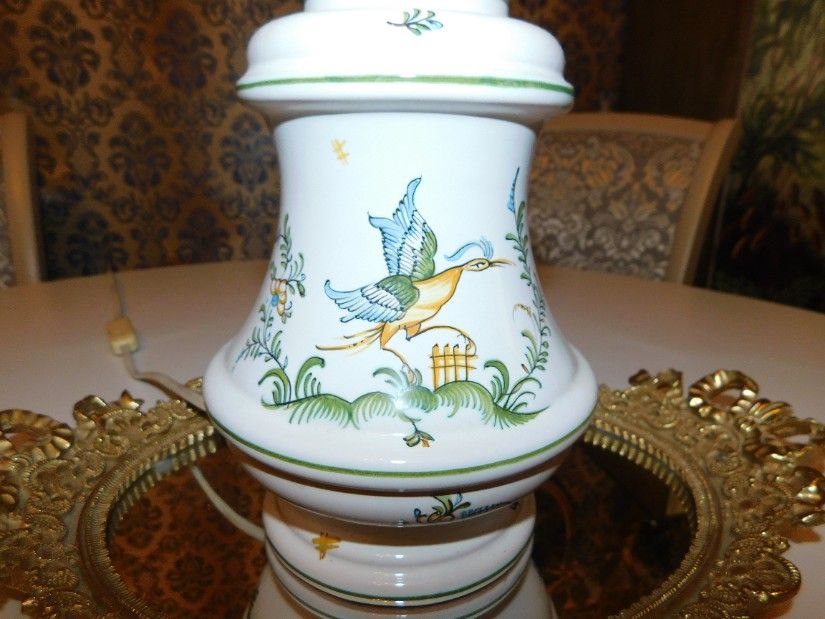 Veioza interbelica ceramica Moustiers Franta, pictata manual
