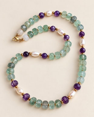 Colier handmade Spring symphony fFluorit, ametist și perle naturale
