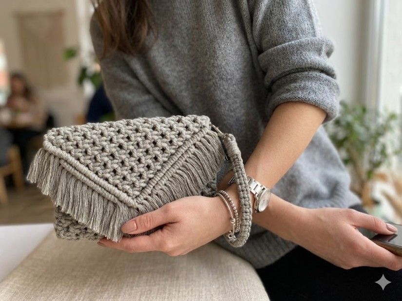Geanta plic, clutch macrame