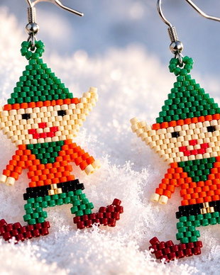 Cercei Elf de Crăciun  Handmade din mărgele Miyuki
