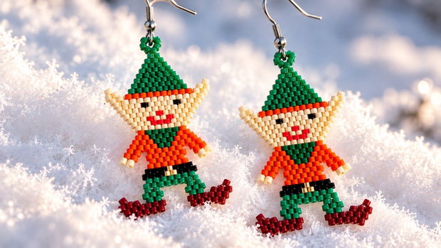 Cercei Elf de Crăciun Handmade din mărgele Miyuki