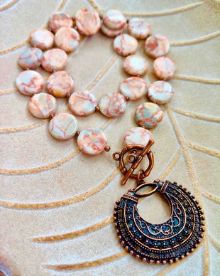 Colier vintage Jasp marble & pandantiv cupru