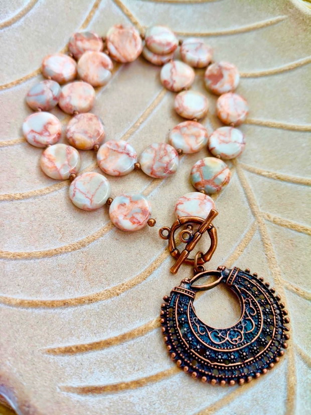 Colier vintage Jasp marble & pandantiv cupru