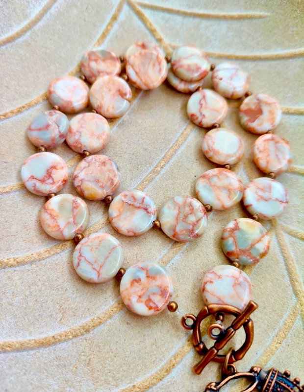 Colier vintage Jasp marble & pandantiv cupru