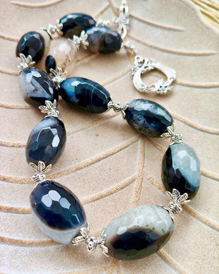 Colier vintage agate onix negru