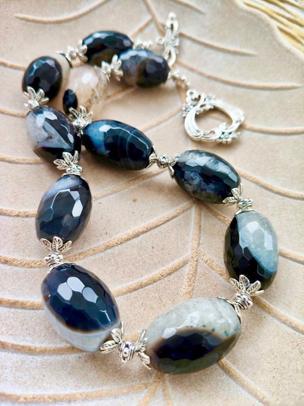 Colier vintage agate onix negru