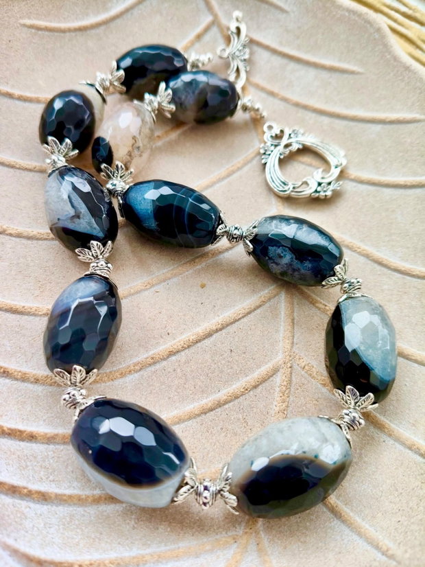 Colier vintage agate onix negru