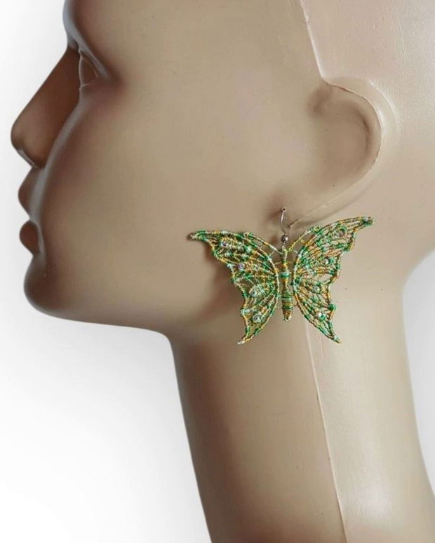 Cercei Fluture Verde Degrade cu Cristale