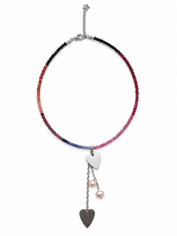 Colier cu spinel multicolor si inimi