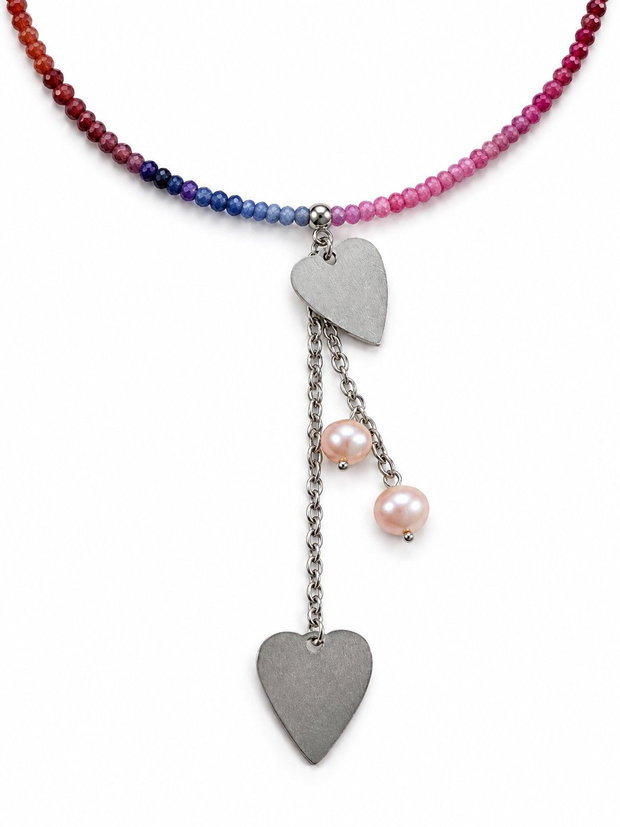 Colier cu spinel multicolor si inimi
