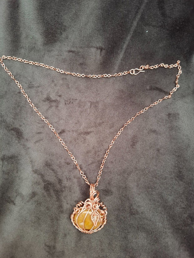 Colier handmade cu medalion dovleac din aventurin și cupru