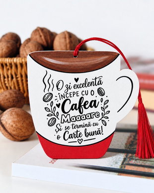 Semn de carte cafea pictat manual personalizat cu mesaj