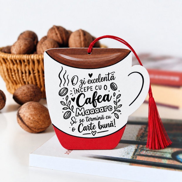 Semn de carte cafea pictat manual personalizat cu mesaj