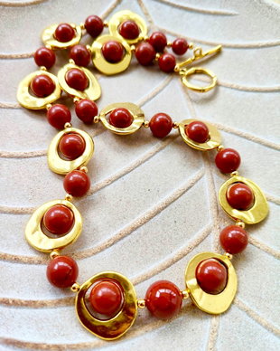 Set vintage jasp rosu & aliaj auriu