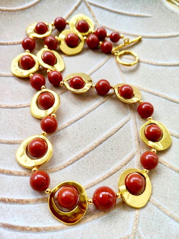 Set vintage jasp rosu & aliaj auriu