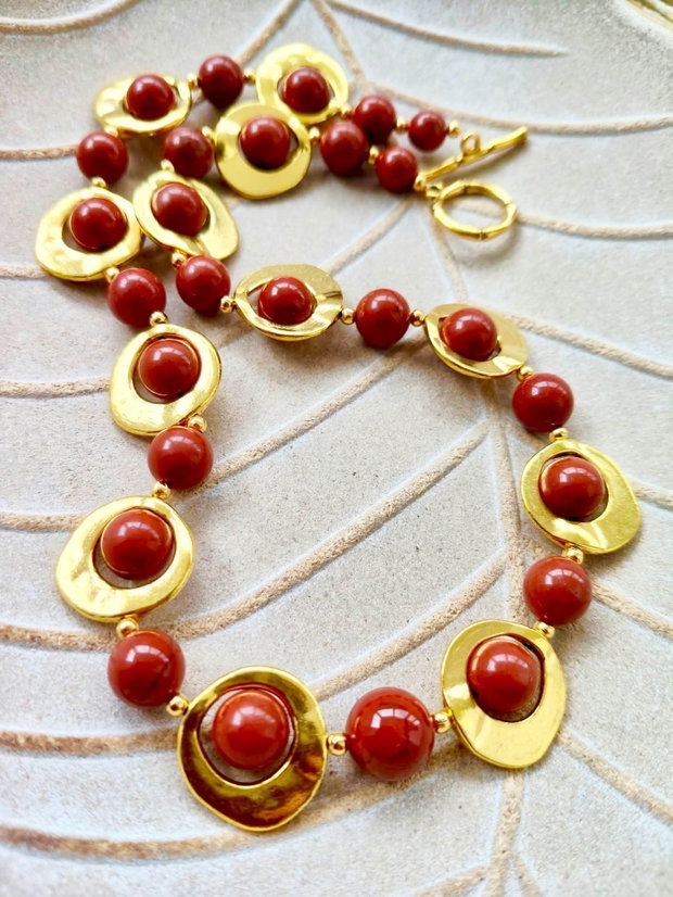 Set vintage jasp rosu & aliaj auriu