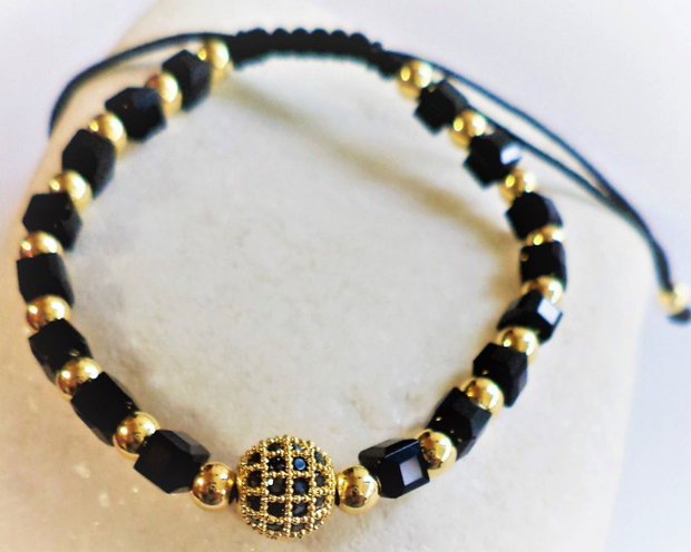 Eleganță în auriu și negru - bratara shamballa cu cristale tip swarovski si bila disco cu cristale zirconia