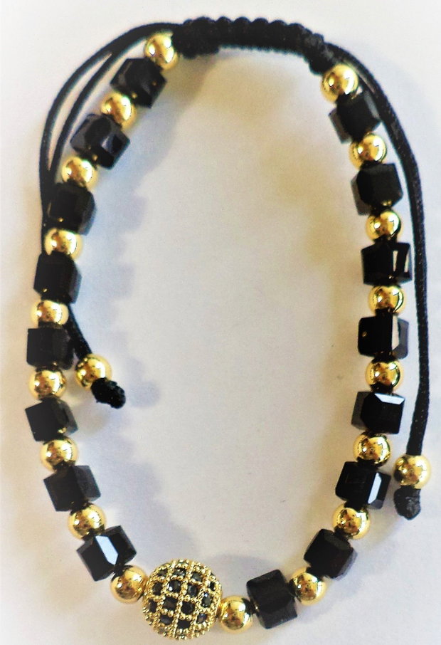 Eleganță în auriu și negru - bratara shamballa cu cristale tip swarovski si bila disco cu cristale zirconia