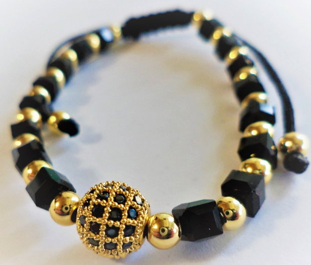 Eleganță în auriu și negru - bratara shamballa cu cristale tip swarovski si bila disco cu cristale zirconia