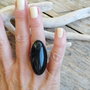 Obsidian / inel reglabil, argint