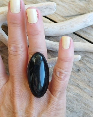 Obsidian / inel reglabil, argint INDISPONIBIL