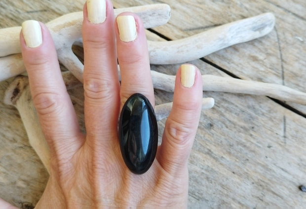 Obsidian / inel reglabil, argint