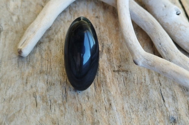 Obsidian / inel reglabil, argint
