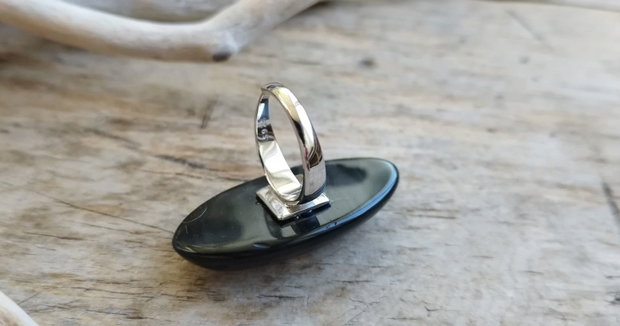 Obsidian / inel reglabil, argint