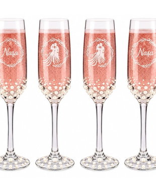 Set 4 pahare nuntă - Pahare șampanie miri si nasi gravate manual