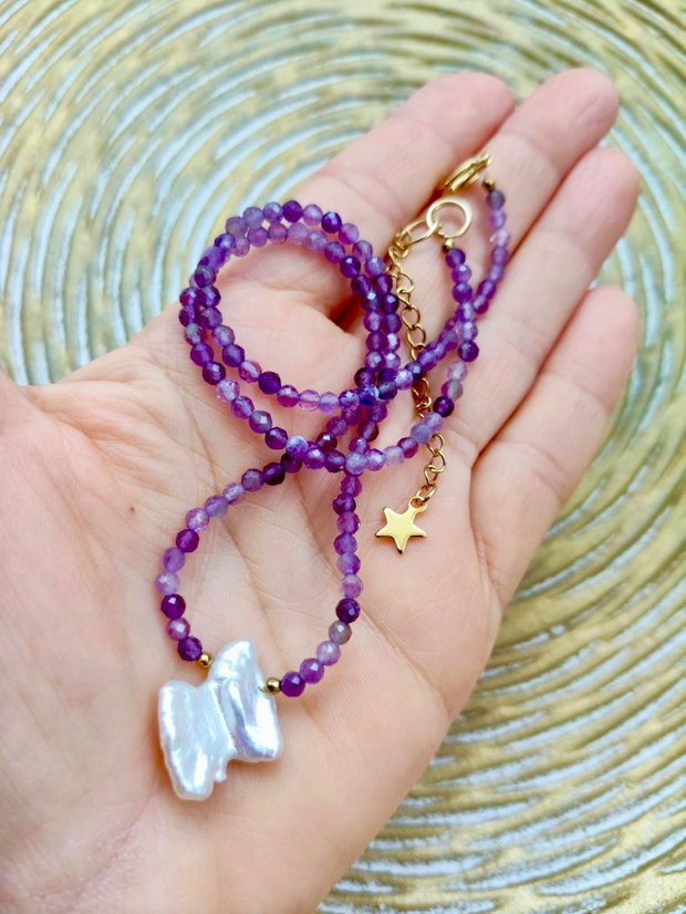 Colier CHOKER ametist & perla baroc