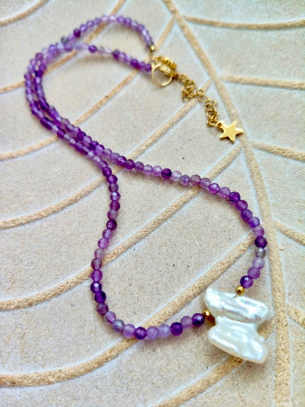 Colier CHOKER ametist & perla baroc