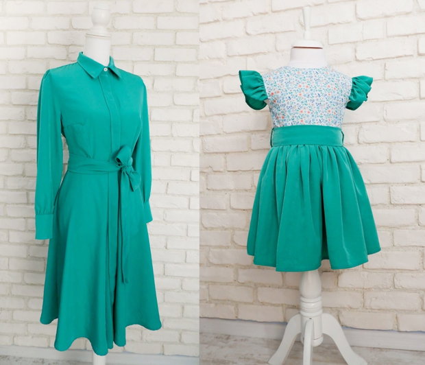 Rochii Mama Fiica Elegante Verde cu Flori
