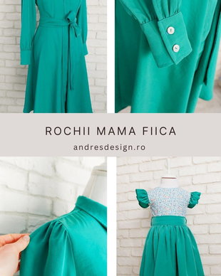 Rochii Mama Fiica Elegante Verde cu Flori