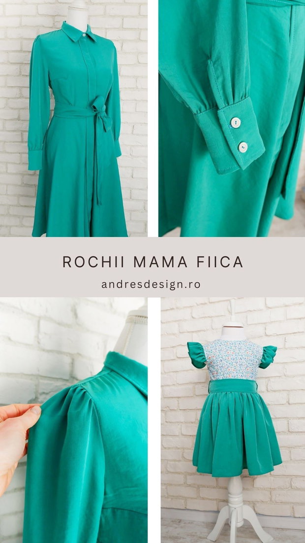 Rochii Mama Fiica Elegante Verde cu Flori