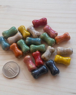 Lot mărgele ceramice glazurate multicolore  formă alungită