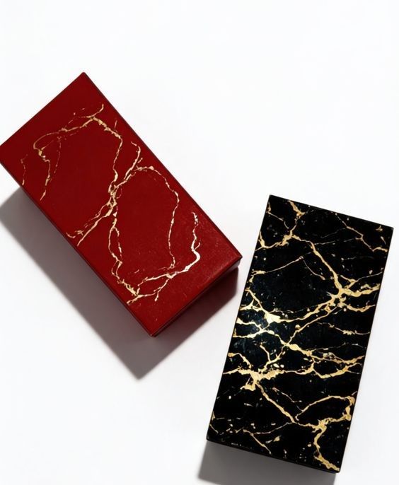 Cutie Cadou de Lux cu Sertar din Rășină Epoxidică Efect Marmură și Aur, Elegant de Birou și Bijuterii 12x6 cm 2+2 cadou