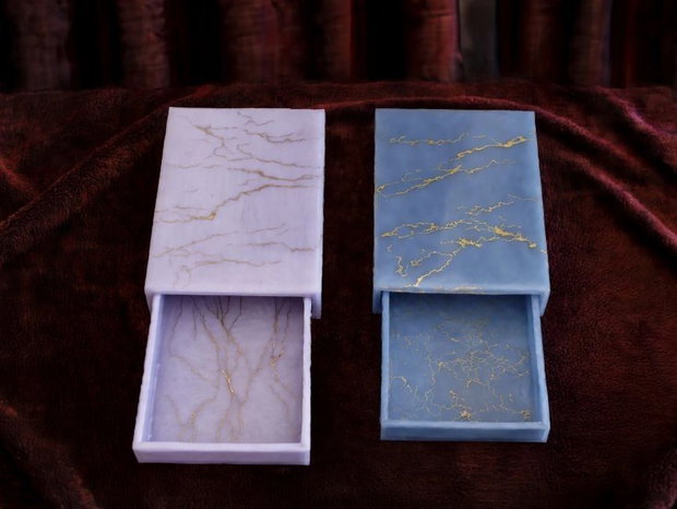 Cutie Cadou de Lux cu Sertar din Rășină Epoxidică Efect Marmură și Aur, Elegant de Birou și Bijuterii 12x6 cm 2+2 cadou