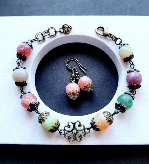 Set brățară & cercei Agat FROSTED