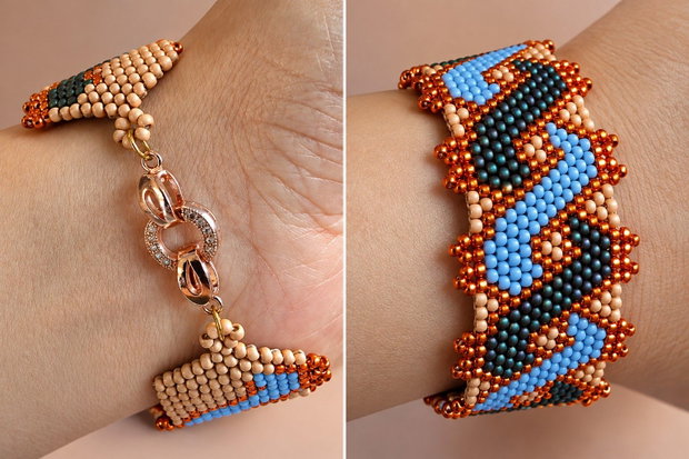 Set Bijuterii Copper Waves Brățară și Cercei din Mărgele
