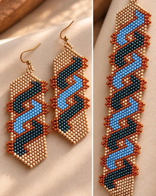 Set Bijuterii Copper Waves  Brățară și Cercei din Mărgele