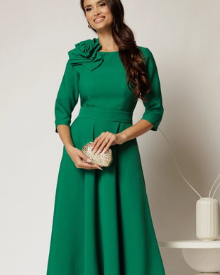 Rochie DY Fashion verde clos cu trandafir la umar si cordon detasabil