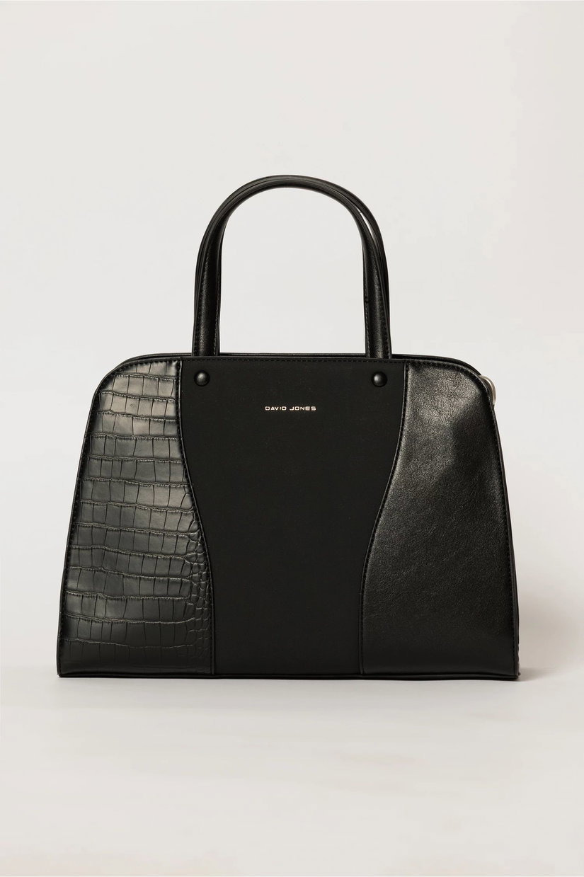 Geanta neagra office cu maner dublu si design snake