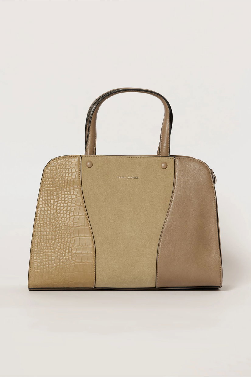 Geanta taupe office cu maner dublu si design snake