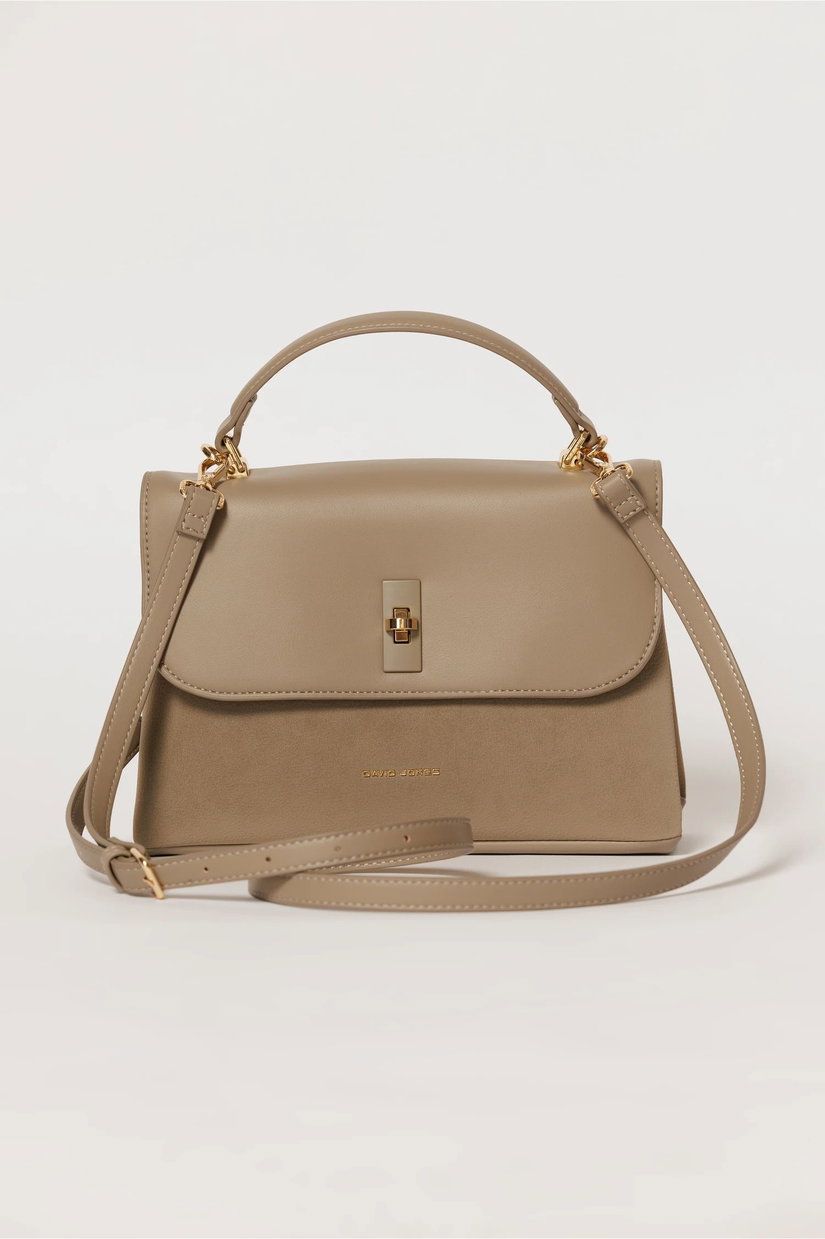 Geanta taupe cu design modern in doua nuante